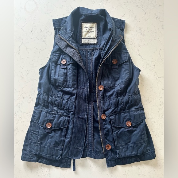 Abercrombie & Fitch Navy Blue Utility Cargo Vest Outerwear Jacket 100% Cotton - Picture 5 of 14